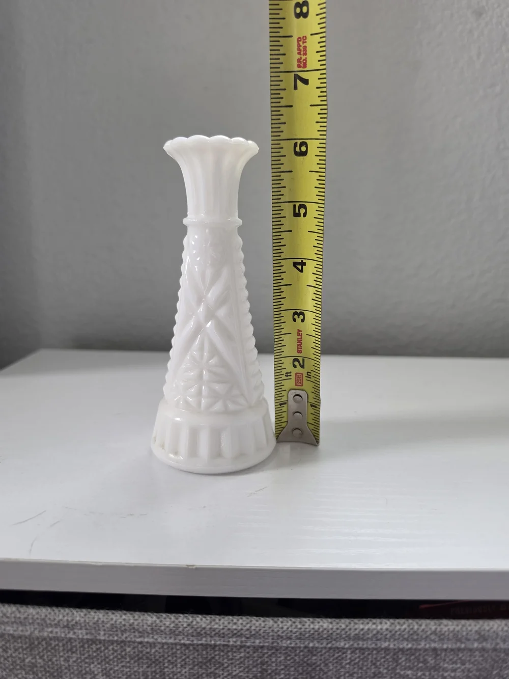 Anchor Hocking White Milk Glass Bud Vase with Scalloped Rim